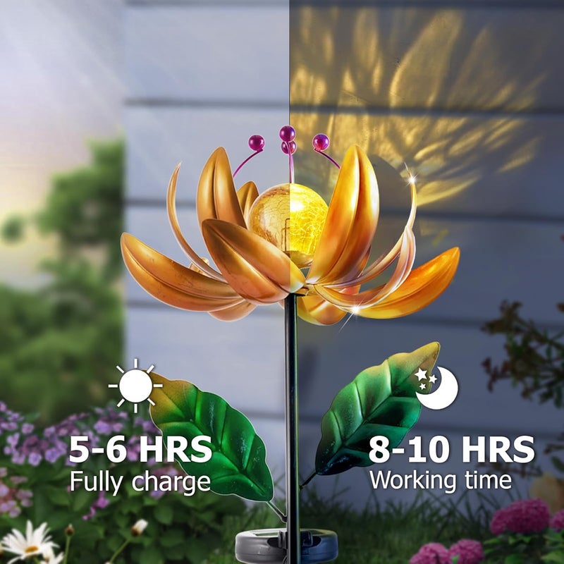 SUCUY Solar Lights Wind Spinners for Yard and Garden - Metal Lotus Flower Windmills LED Crackle Glass Globe Outdoor Garden Decor Yard Art Lawn Ornament - Image 4